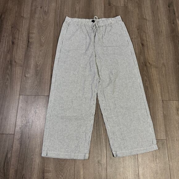 J.Crew Slim Wide Leg Linen Drawstring Pants Womens 14 Black White Striped CG405 - Picture 4 of 8